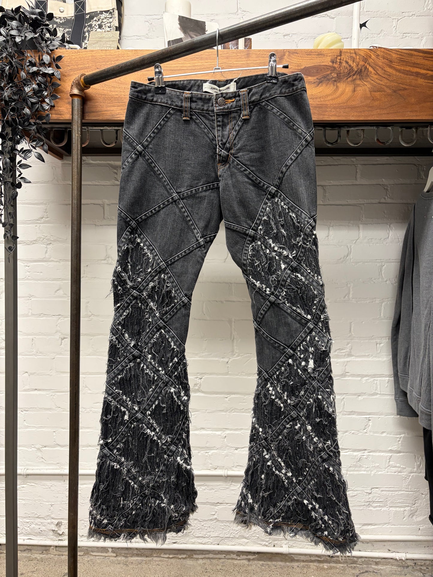 SS2002 Junya Watanabe ‘Diamante’ Argyle Pattern Distressed Black Flared Denim