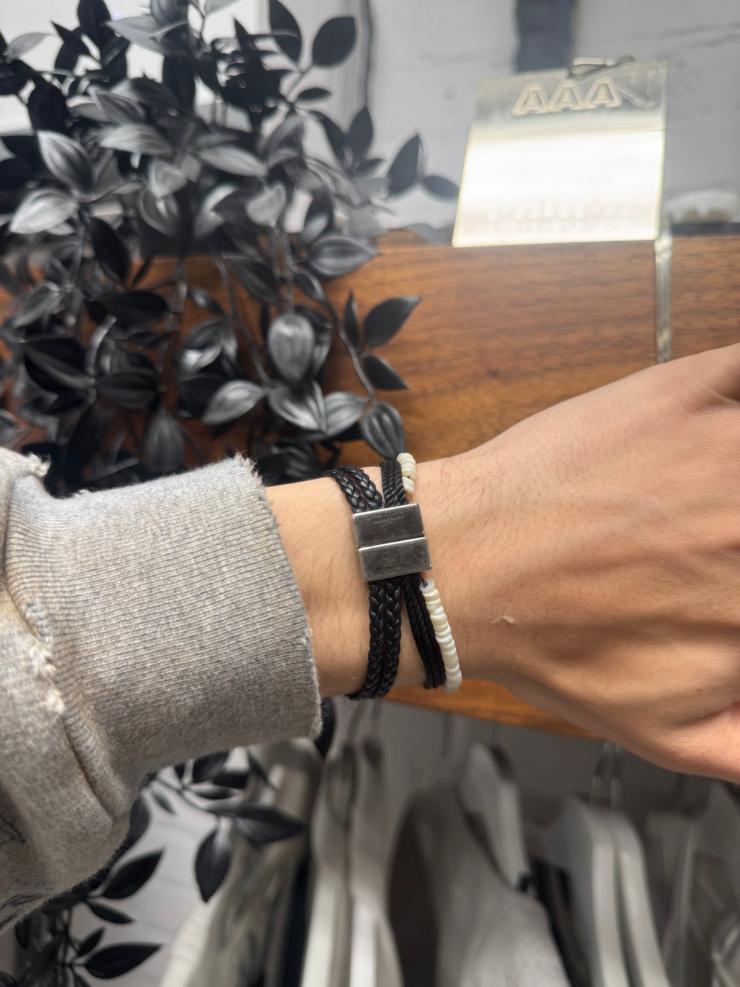 Saint Laurent Stacked Leather/Charm Bracelet