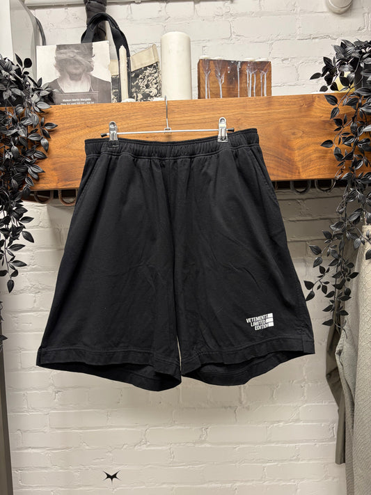 Vetements ‘Limited Edition’ Embroidered Logo Black Cotton Sweat Shorts