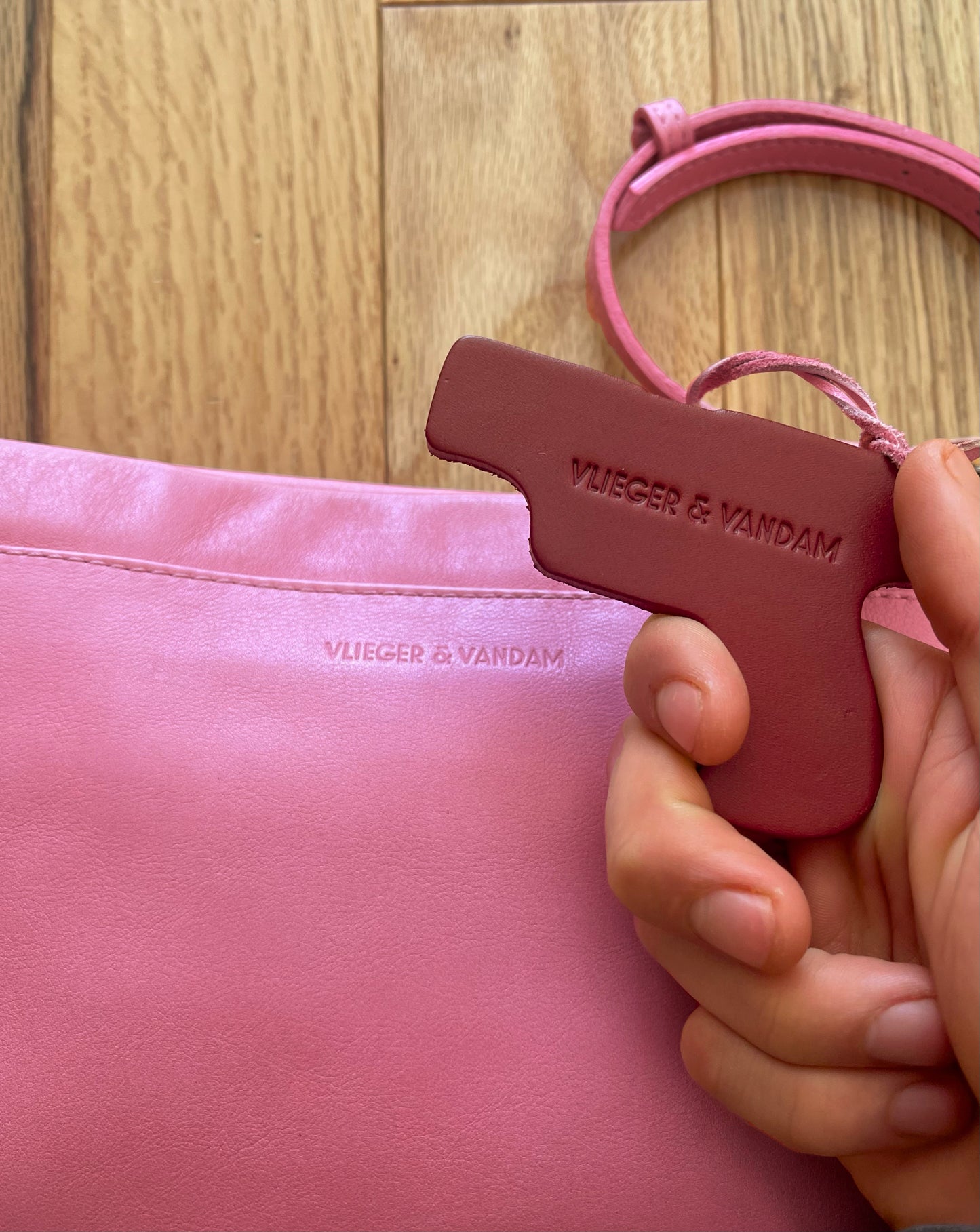 Vlieger & Vandam Pink Leather ‘Gun’ Guardian Angel Crossbody Bag.