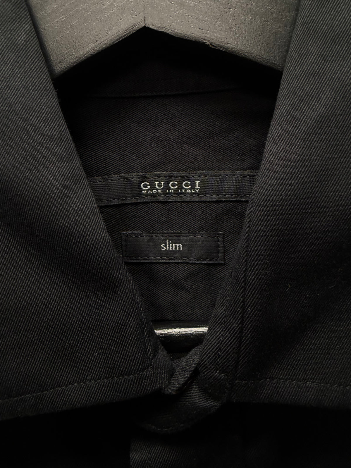 Gucci Military Inspired Black Button Snap Collared Shirt with Shoulder Epaulettes