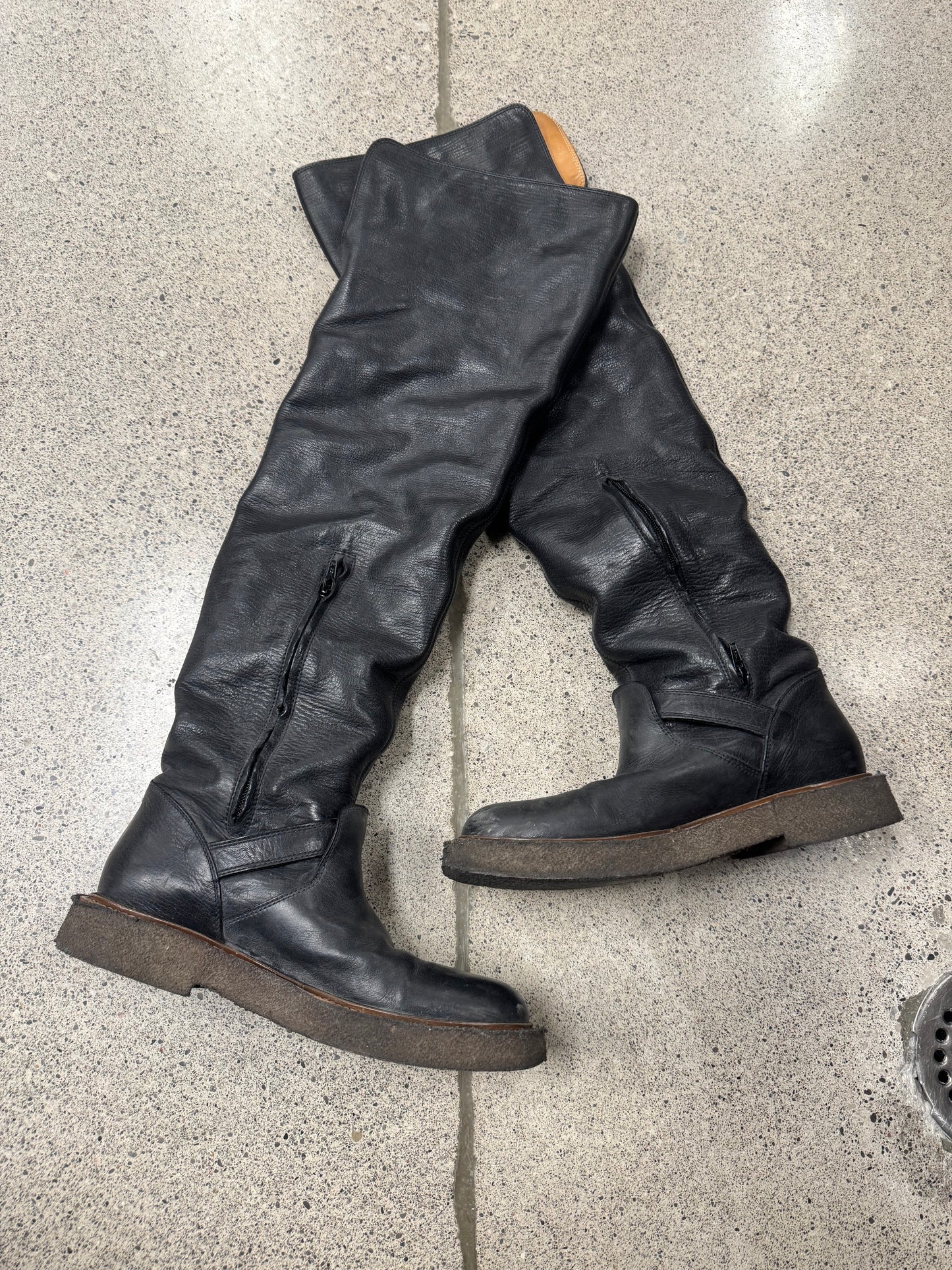 Maison Margiela Crepe Sole Thigh High Leather Engineer Boots