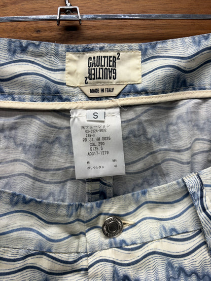 Vintage Jean Paul Gaultier ‘Mosaic Tapestry’ White/Blue Flared Leg Pants