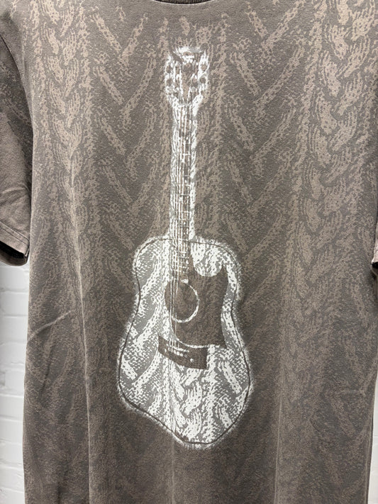 AW2007 Number (N)ine ‘Love God Murder’ Brown Guitar Graphic Short Sleeve Shirt