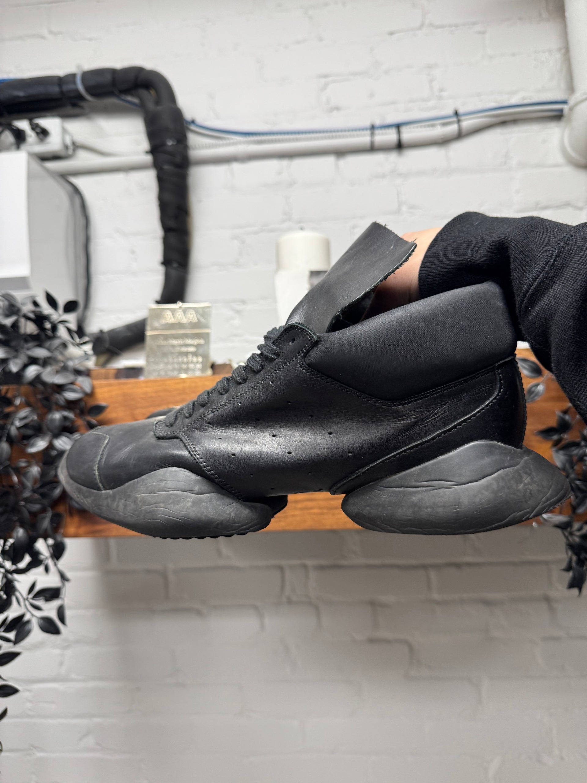 Rick Owens x Adidas 'Vicious' Black Leather Tech Runners. – Alex Maxamenko