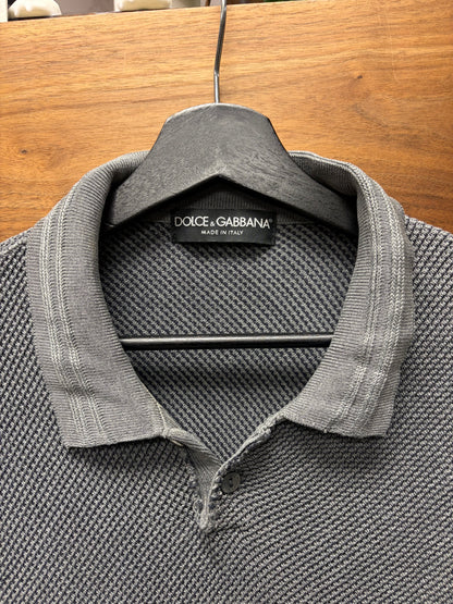Dolce & Gabbana ‘Mainline’ Woven Grey Cotton Polo with Frayed Raw Hems