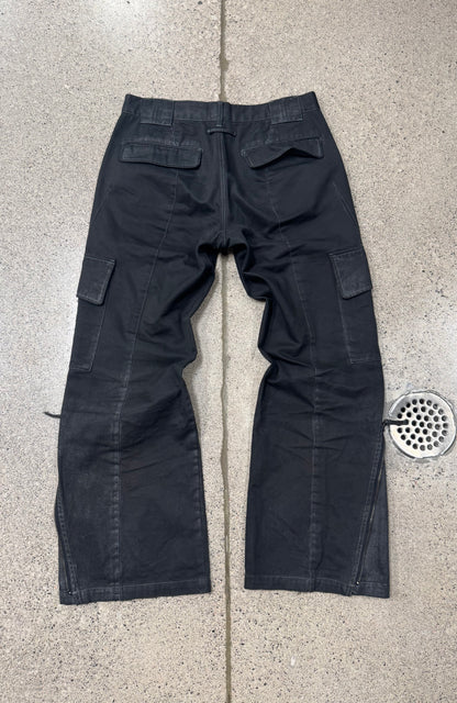 SS1999 Jean Paul Gaultier Waxed Black ‘Zipper Flare’ Cargo Pants