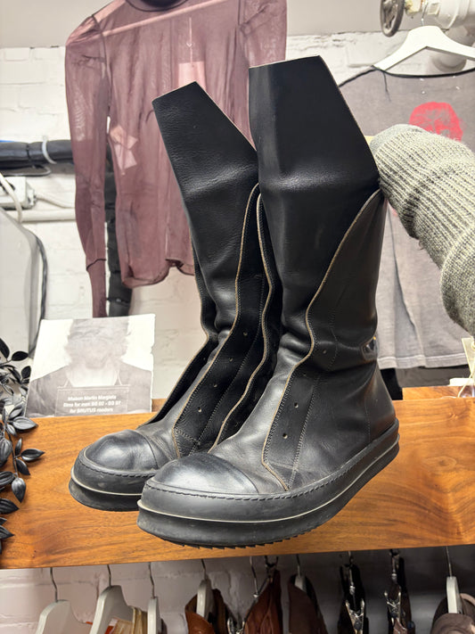 AW2015 Rick Owens ‘Sphinx’ Triple Black Laceless ‘Ramones’ with Extended Tongue