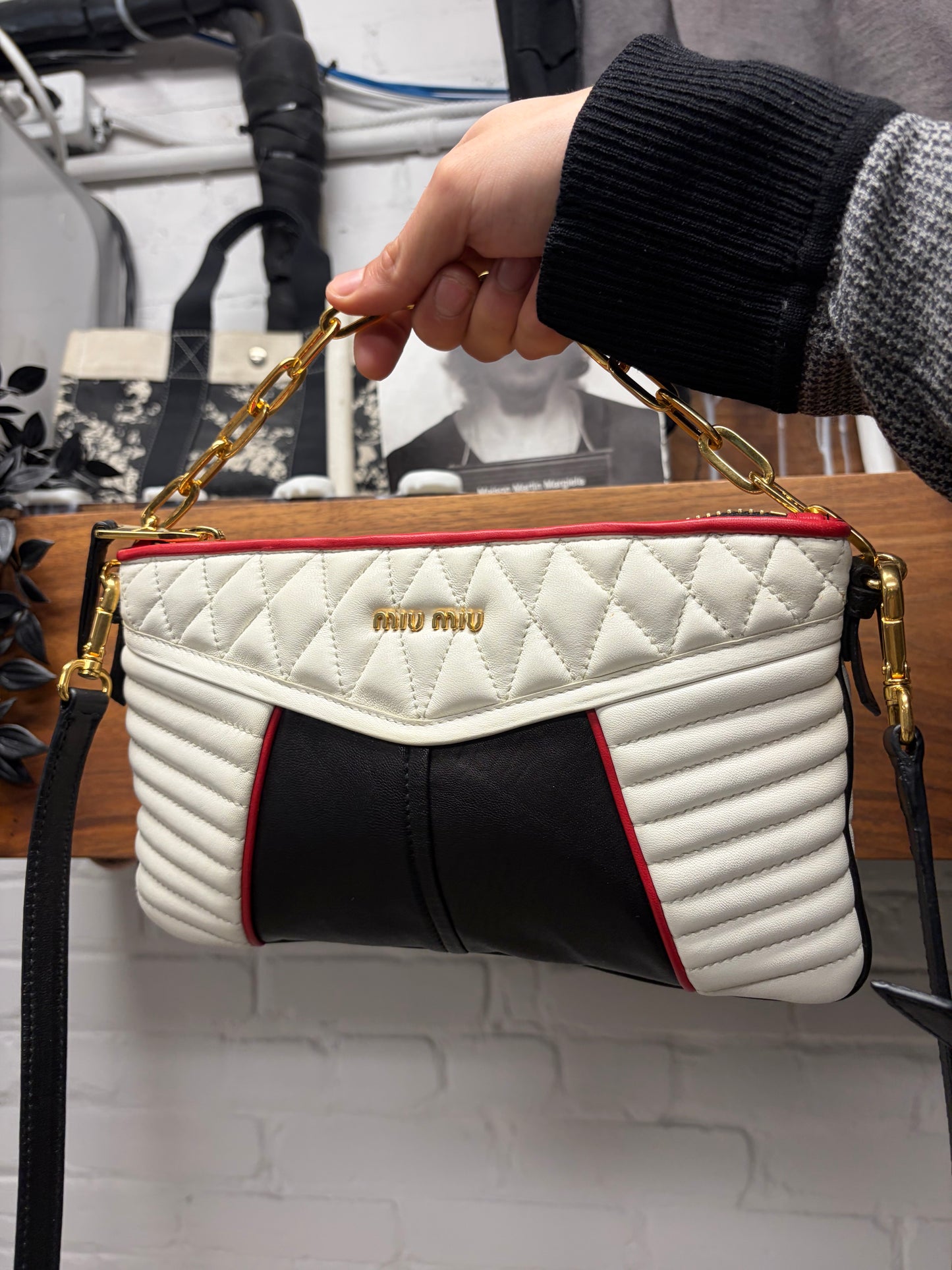Miu Miu ‘Nappa Biker’ Leather Shoulder Bag with Crossbody Strap