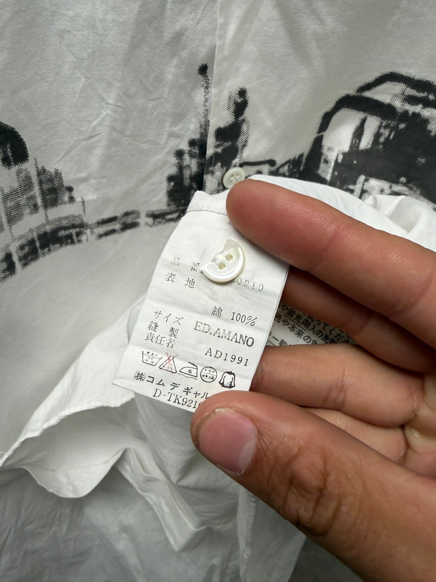 1991 Comme Des Garçons Homme ‘Cityscape’ White Button Up Shirt