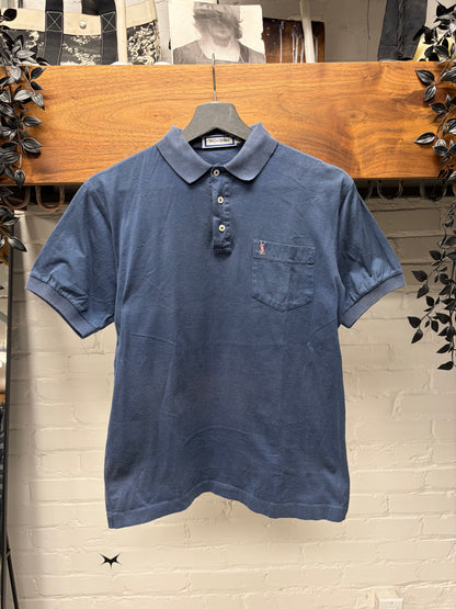 Vintage Yves Saint Laurent ‘YSL’ Blue/Pink Embroidered Logo Polo