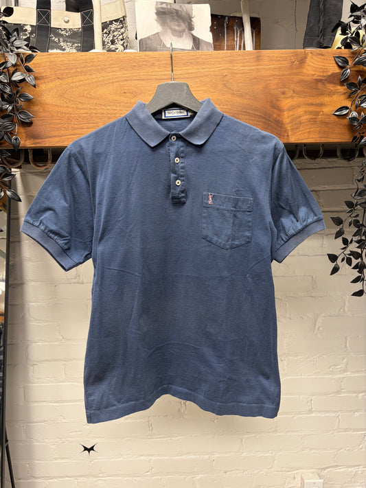 Vintage Yves Saint Laurent ‘YSL’ Blue/Pink Embroidered Logo Polo
