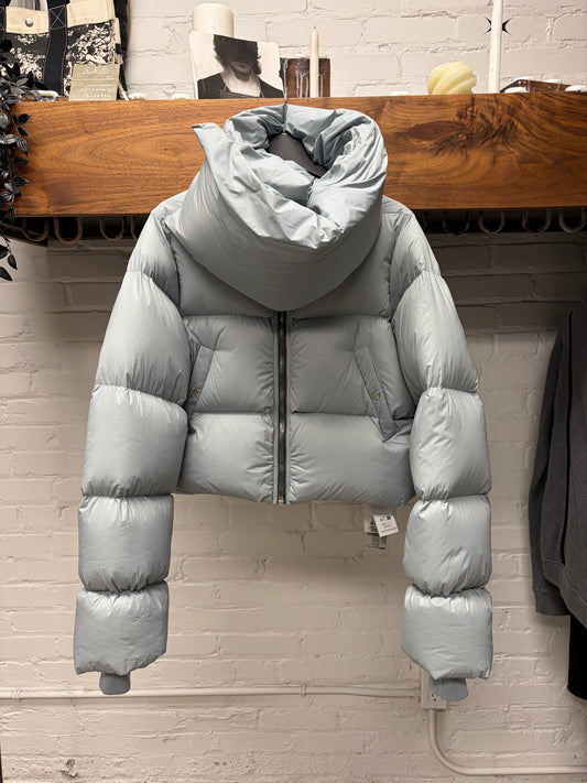 AW2024 Rick Owens ‘Porterville’ Pale Blue Scarf Wrapped Down Fill Puffer Jacket