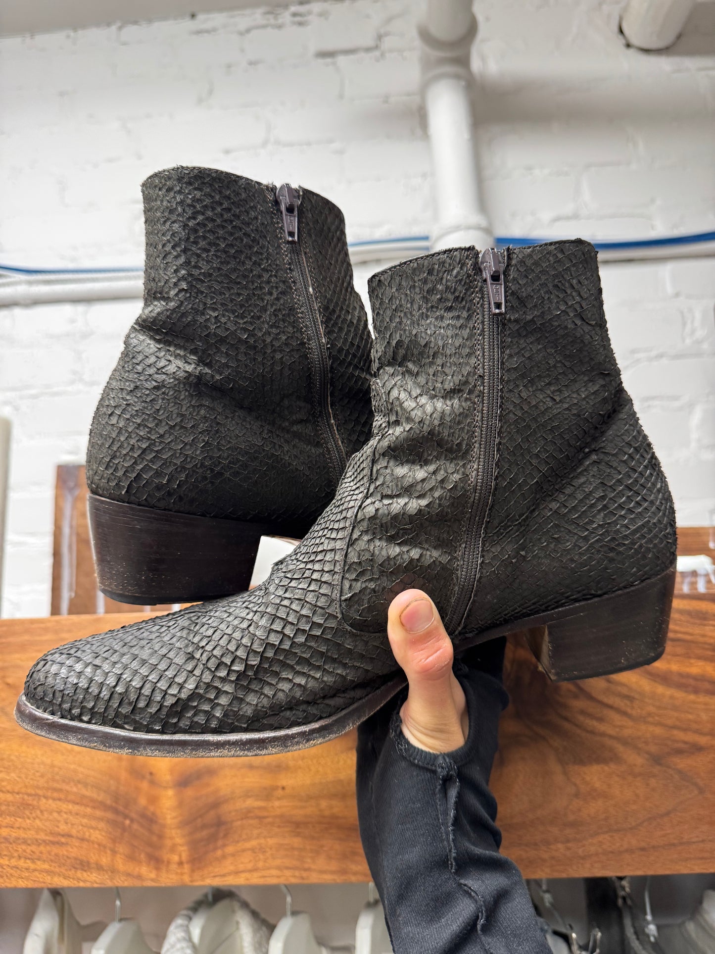 SS2002 Helmut Lang ‘Perch Skin’ Fish Leather Pointed Toe Boots.