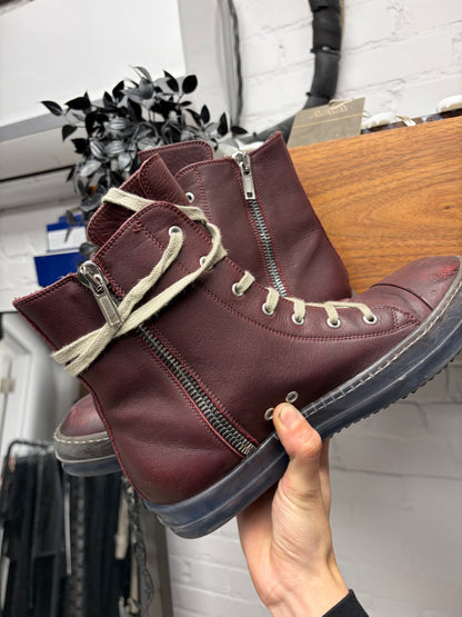 Rick Owens Oxblood Leather/Translucent Sole ‘Ramones’ High Top Sneakers