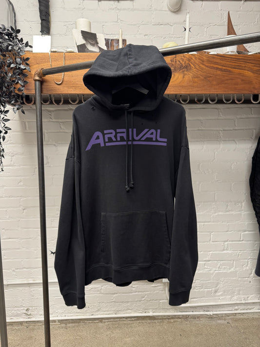 AW2020 Raf Simons ‘Arrival’ Black/Purple Distressed Pullover Hoodie