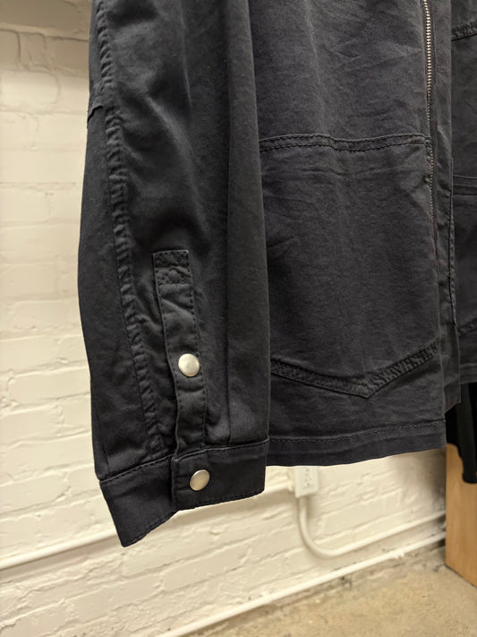 2000s Raf by Raf Simons Black Collared Zip-Up Work Jacket