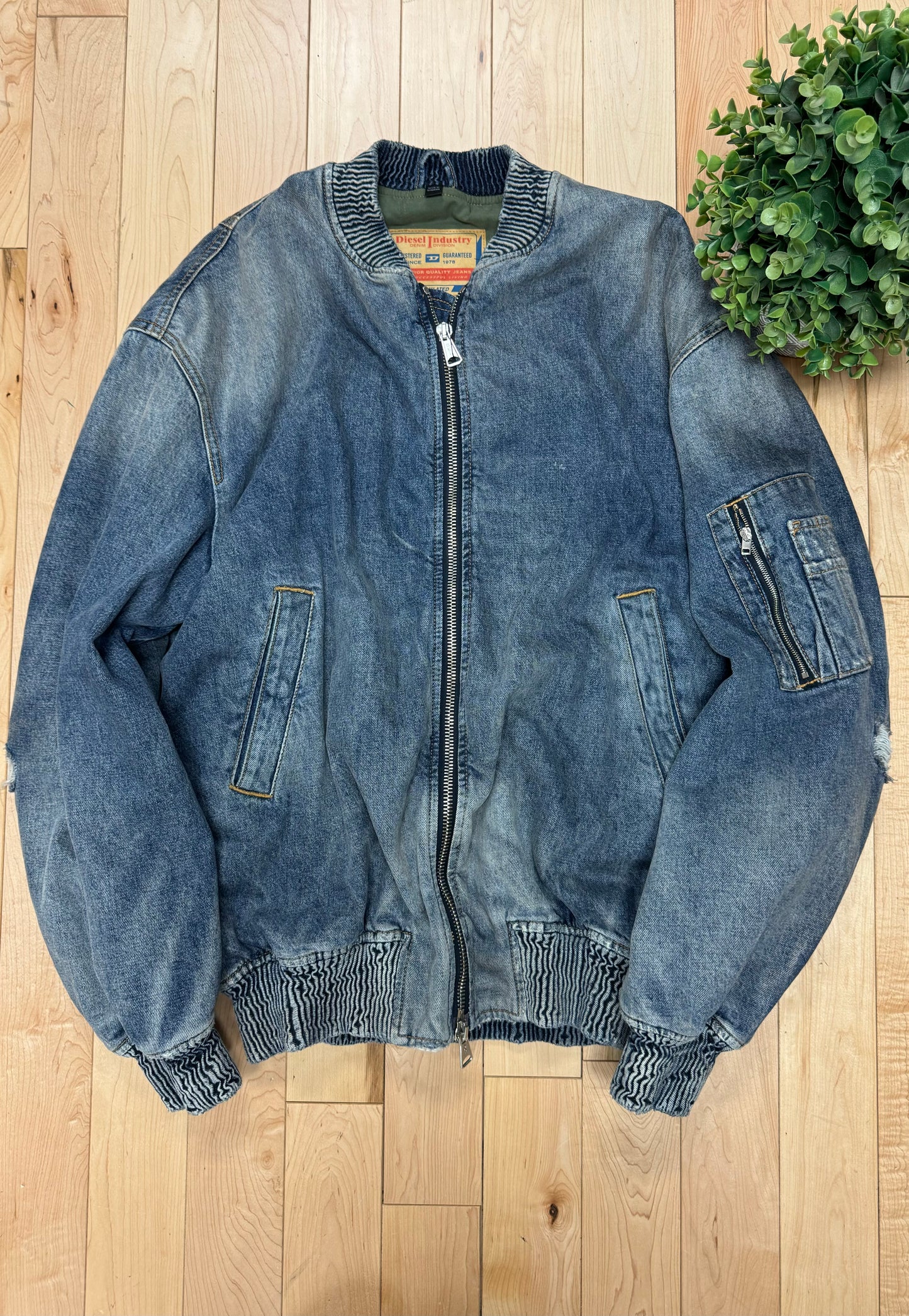 Diesel Military Quilt Padded Denim MA-1 Bomber Jacket