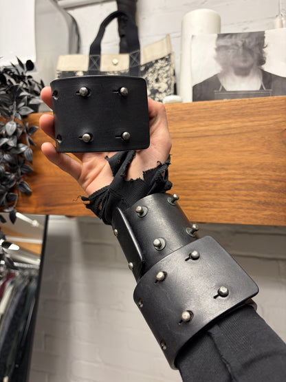 AW2014 Rick Owens ‘Moody’ Wide Black Calfskin Leather ‘Six Stud’ Bracelet