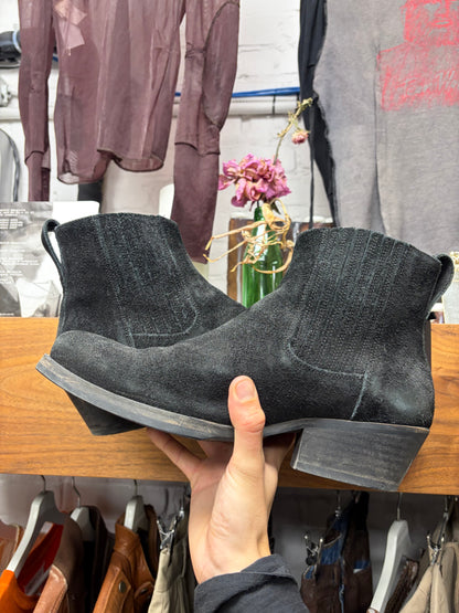 Our Legacy Black Hairy Suede ‘Cuban’ Pointed Toe Chelsea Boots