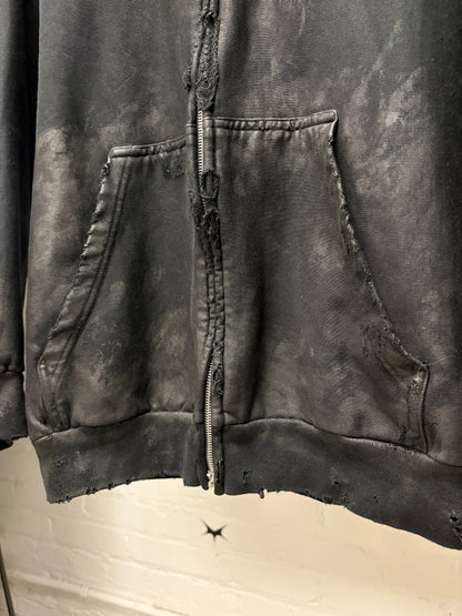 AW2023 Balenciaga Mudshow ‘Gaffer Tape’ Black Distressed Zip-Up Hoodie