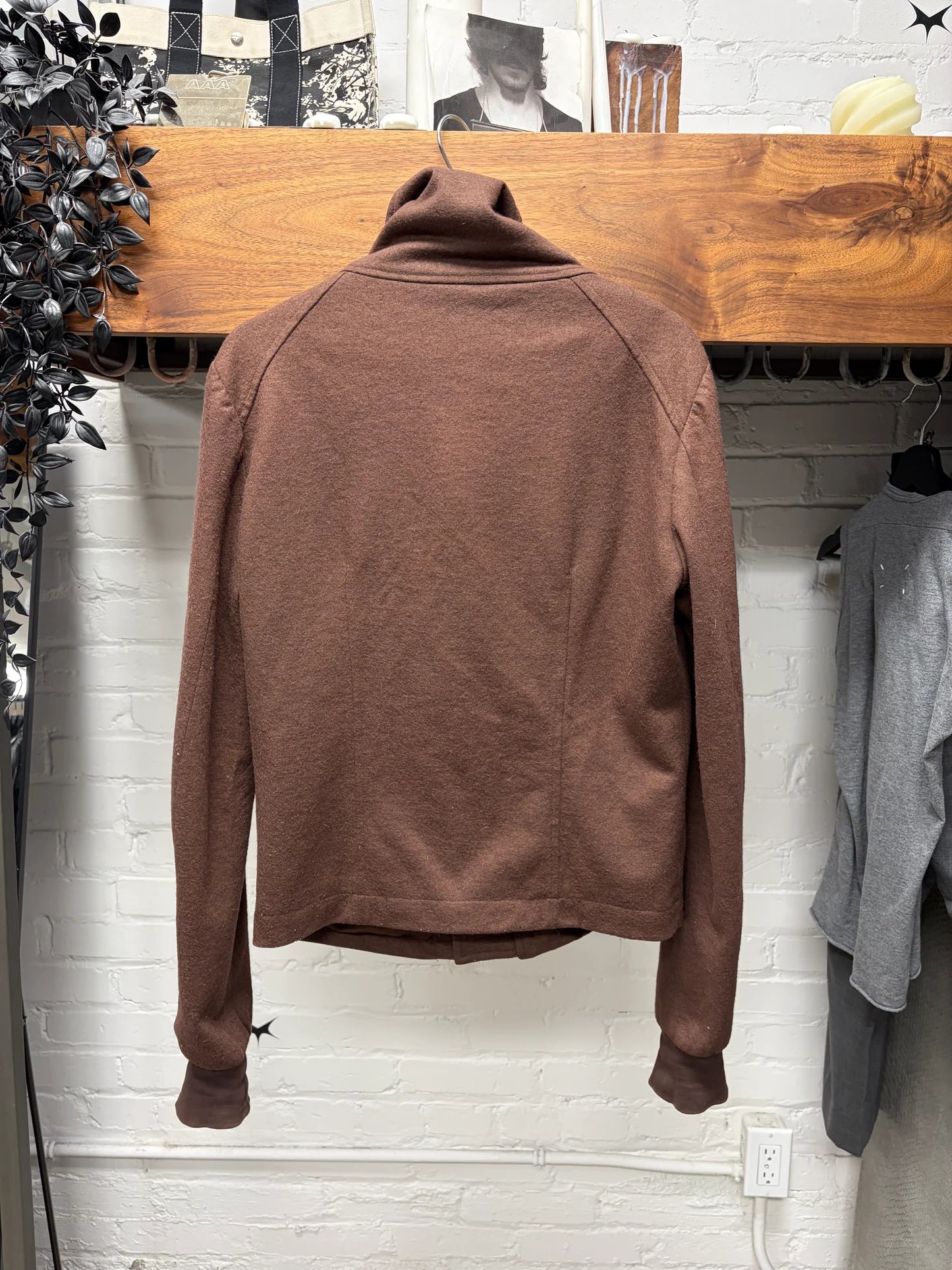Rick Owens ‘Intarsia’ Dust Brown Wool High Neck Jacket