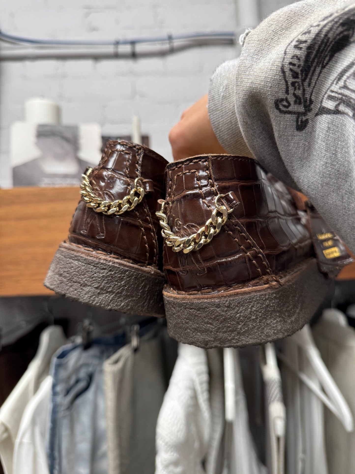 Supreme x Martine Rose Brown Leather Croc Print ‘Clarks’ Desert Trek Shoes
