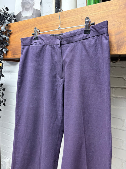 Ann Demeulemeester ‘Glitter’ Purple Cotton Pleated Wide Leg Trousers
