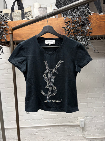 2000s Yves Saint Laurent Rive Gauche ‘YSL’ Logo Studded Sequin Top