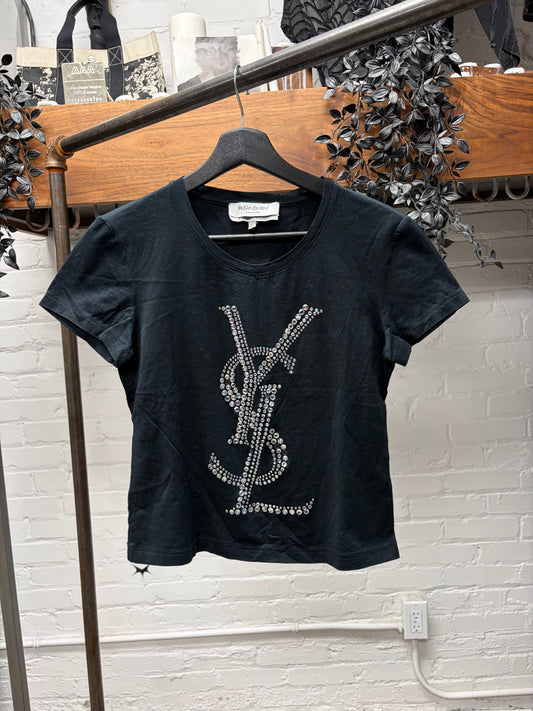 2000s Yves Saint Laurent Rive Gauche ‘YSL’ Logo Studded Sequin Top