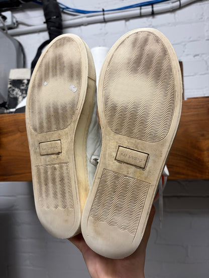 AW2016 Raf Simons White/Orange Striped Leather High Top Sneakers