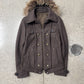 PPFM Fur Trim Napoleon Brown Wool Zip Coat
