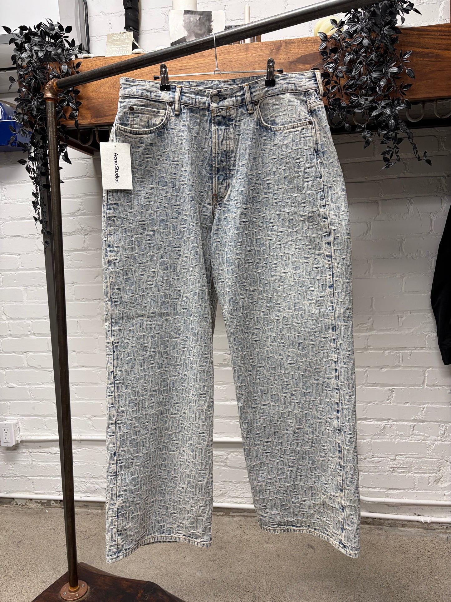 Acne Studios ‘Jacquard Woven’ Wide Leg Light Wash Denim