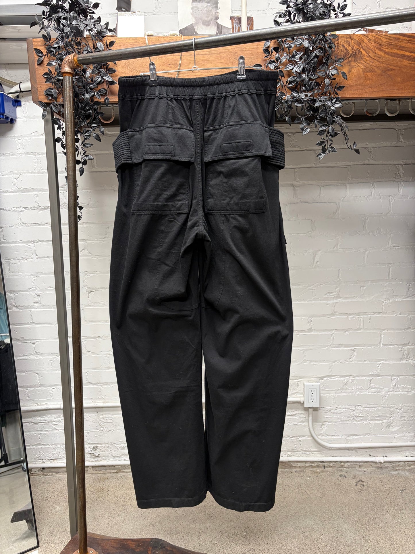 AW2024 Rick Owens ‘Porterville’ Creatch Black Cotton Wide Leg Cargo Pants