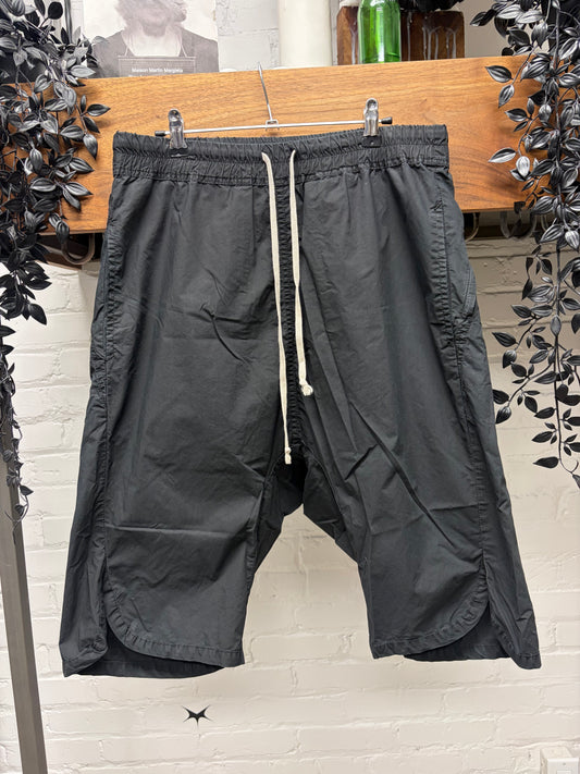 Rick Owens O&M era ‘Basket Swinger’ Drop Crotch Black Cotton Shorts