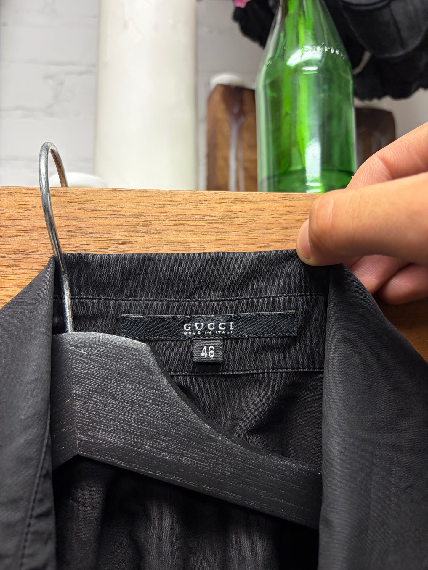 Gucci Buttonless Black Collared Cotton Dress Shirt