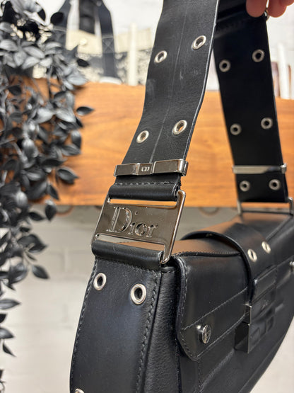 2003 Dior by John Galliano Street Chic ‘Columbus’ Studded Black Leather Shoulder Bag