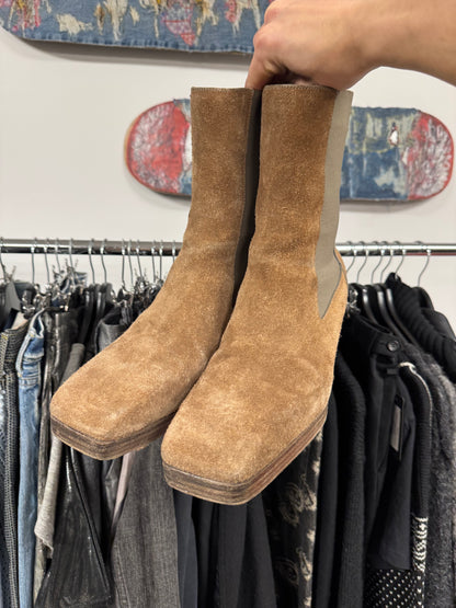 Rick Owens Brown Suede Clear Cuban Heel Platform Boots