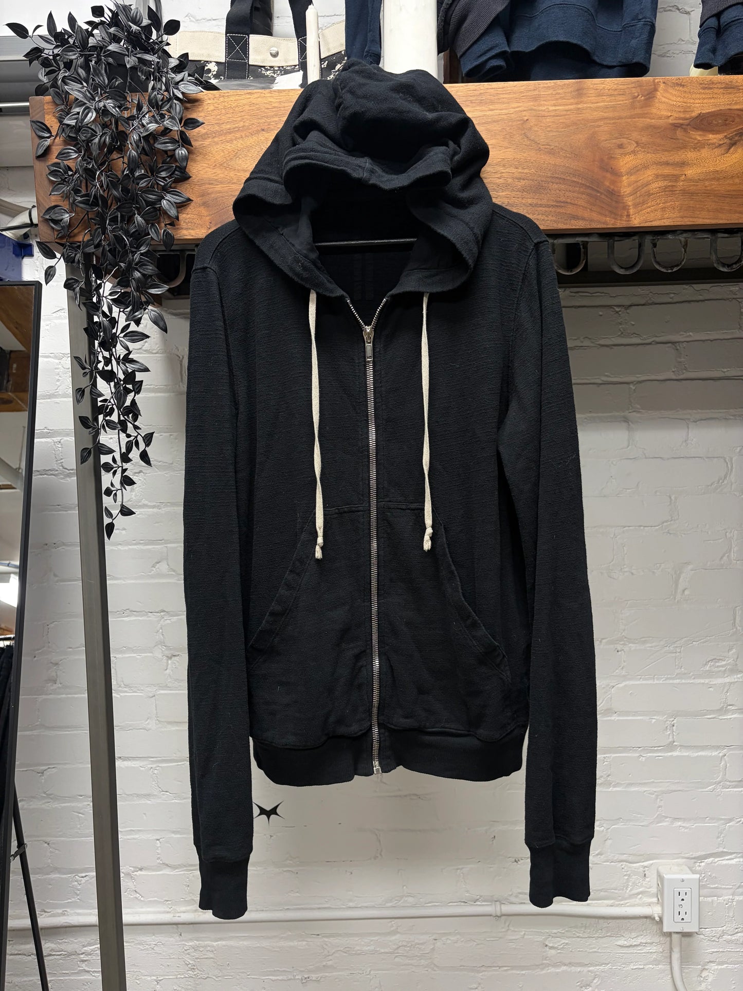 Rick Owens ‘Jason’ Natural Cotton Black Zip-Up Hoodie