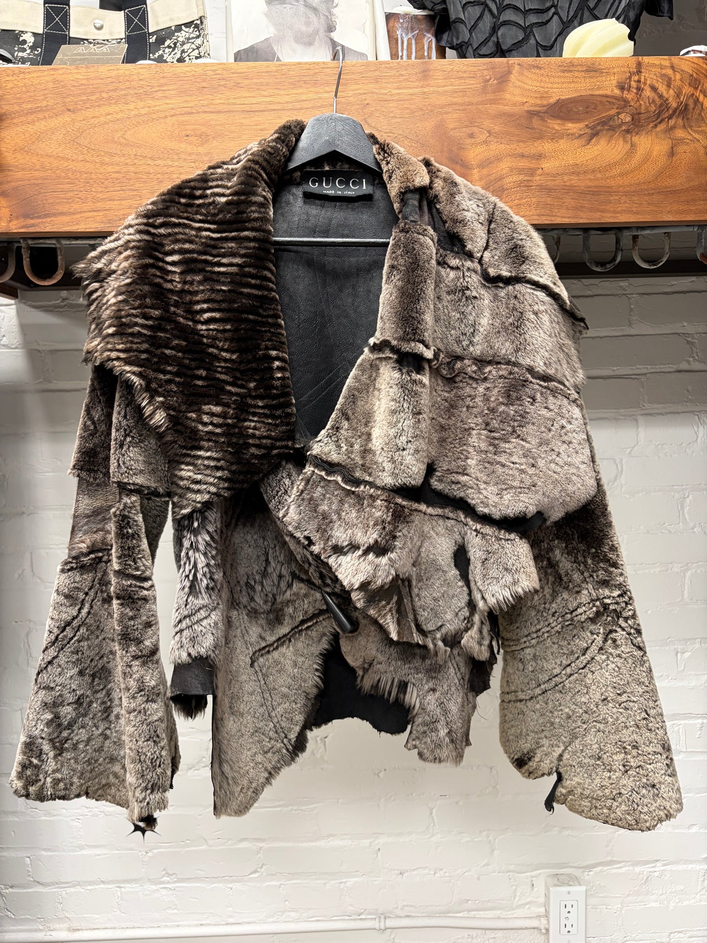 Vintage Gucci Mink Fur/Raw Leather ‘Horn Button’ Jacket With Unfinished Hems