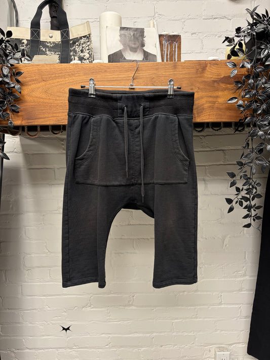 Helmut Lang Drop Crotch ‘Pod’ Black Cotton Drawstring Shorts