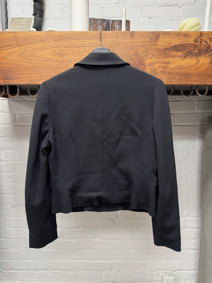 2000s Prada Wool Waistline Cropped Zip-Up Collared Jacket