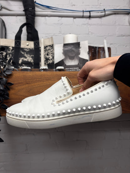 Christian Louboutin ‘Pik Boat’ Spiked White Leather Slip-On Sneakers