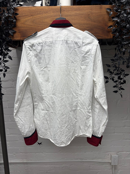 AW2008 Gucci by Frida Giannini Military Inspired Red/Navy Epaulette Detailed Button Up Shirt