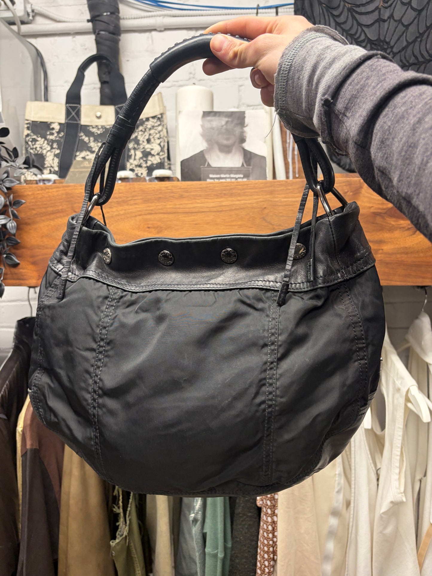 Prada ‘Tessuto’ Black Nylon/Leather ‘Half-Moon’ Hobo Bag