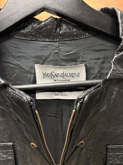 2007 Yves Saint Laurent Rive Gauche Lace Up Vinyl Waxed Black Jacket