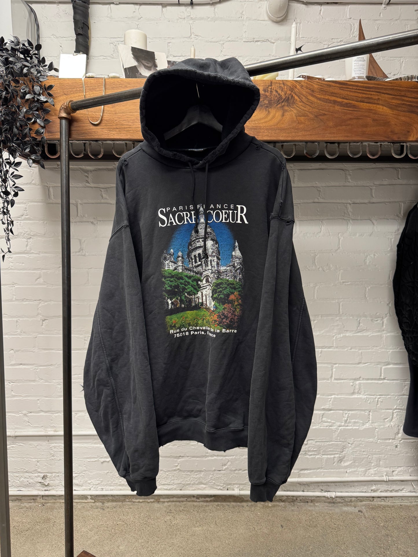 SS2021 Balenciaga ‘Notre Dame’ Thrash Distressed Oversized Black Hoodie