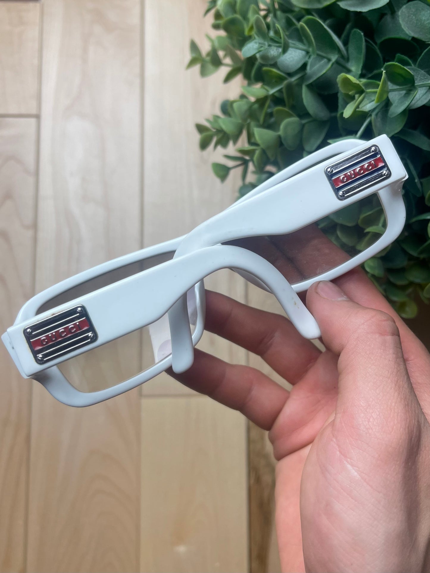 Gucci White Plate Logo Sunglasses