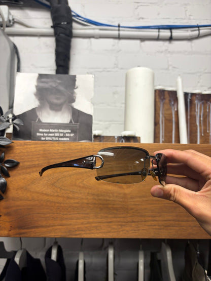 2000s Gucci Black Tinted ‘Horsebit’ Rimless Sunglasses