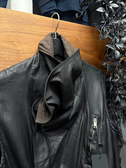 AW2004 Rick Owens ‘Queen’ Black Lambskin Leather High Neck Zip-Up Vest